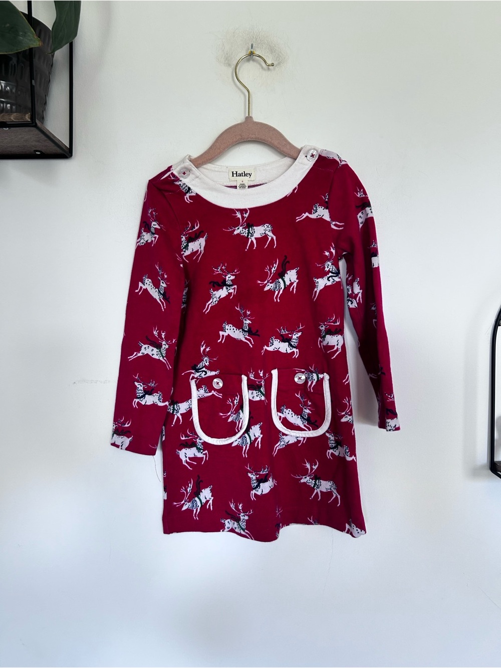 Hatley Christmas Reindeer Long Sleeve Toddler Dress Size 4